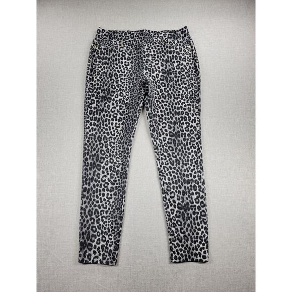 Michael Kors Womens Jeggings Size L Black Gray Leopard Print Pull On‎ Stretch - Picture 1 of 12